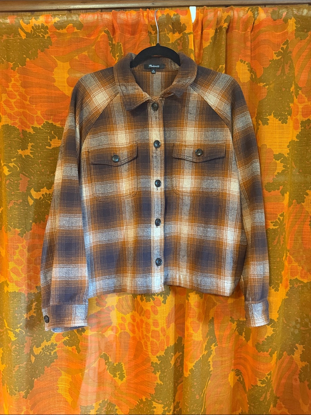 Madewell Women's Plaid Button-Front Shacket in Brown & Cream